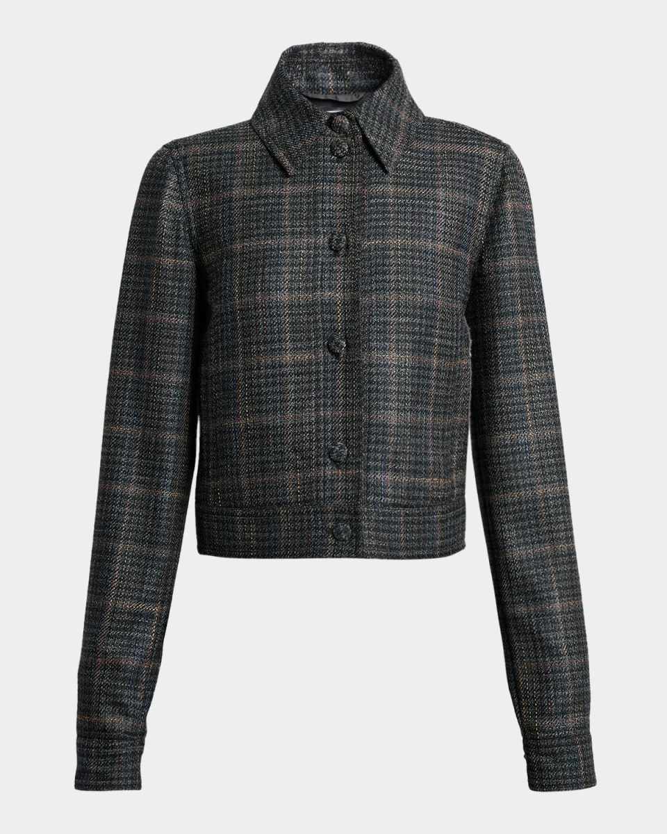 Thereza Cropped Wool Silk Plaid Jacket